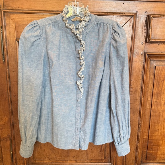 Sezane Tops - Sezane Chlo Blue Ruffled Blouse
